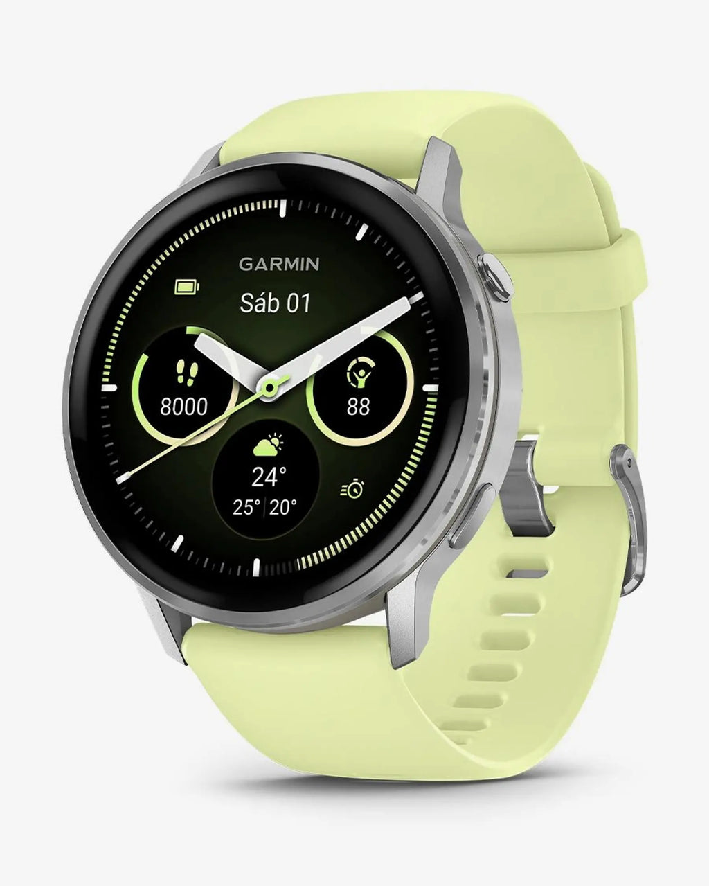 Garmin Venu 4 – 45 mm Silber mit gelbem Armband