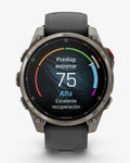 Garmin Fenix 8 Pro AMOLED Saphirglas 47 mm, Titangrau, Silber, Schwarz, Graues Armband