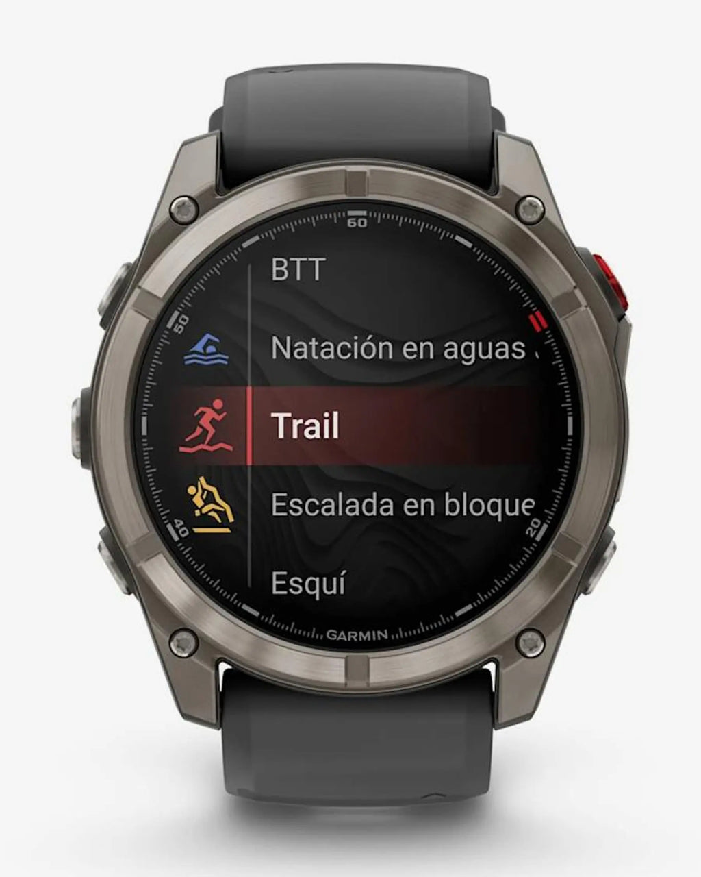 Garmin Fenix 8 Pro AMOLED Saphir 51 mm in Titangrau-Silber mit schwarz-grauem Armband