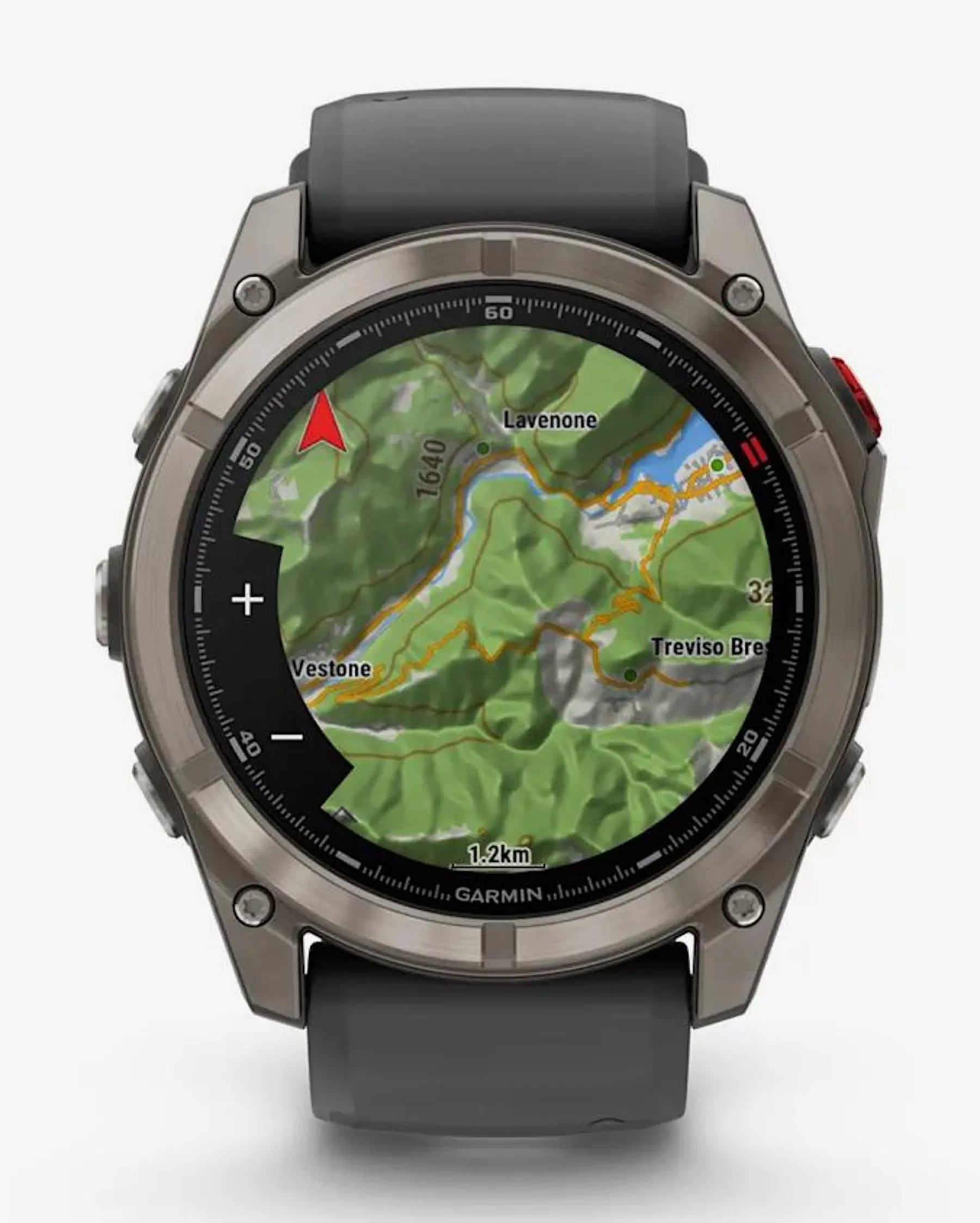 Garmin Fenix 8 Pro AMOLED Saphir 51 mm in Titangrau-Silber mit schwarz-grauem Armband