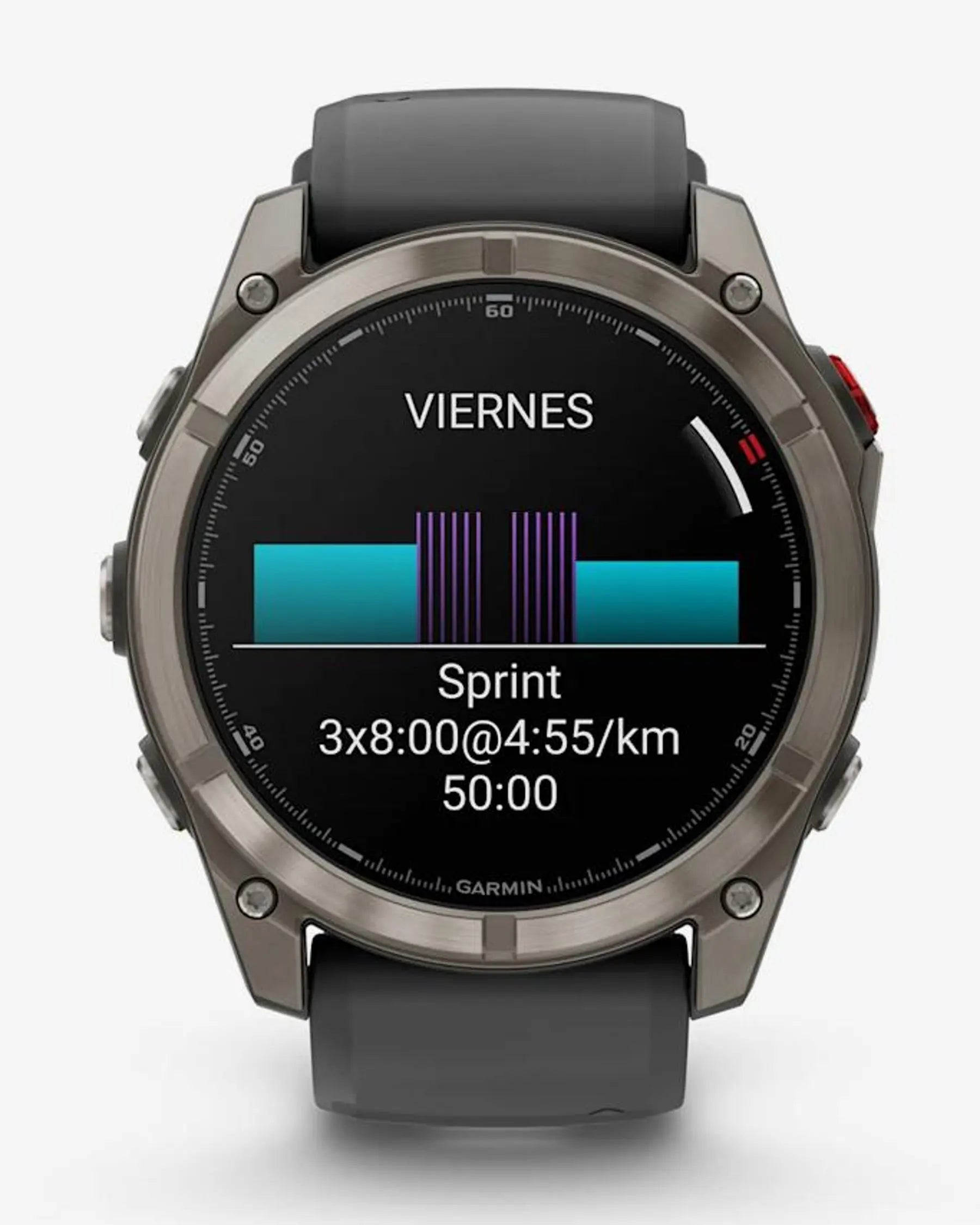 Garmin Fenix 8 Pro AMOLED Saphir 51 mm in Titangrau-Silber mit schwarz-grauem Armband