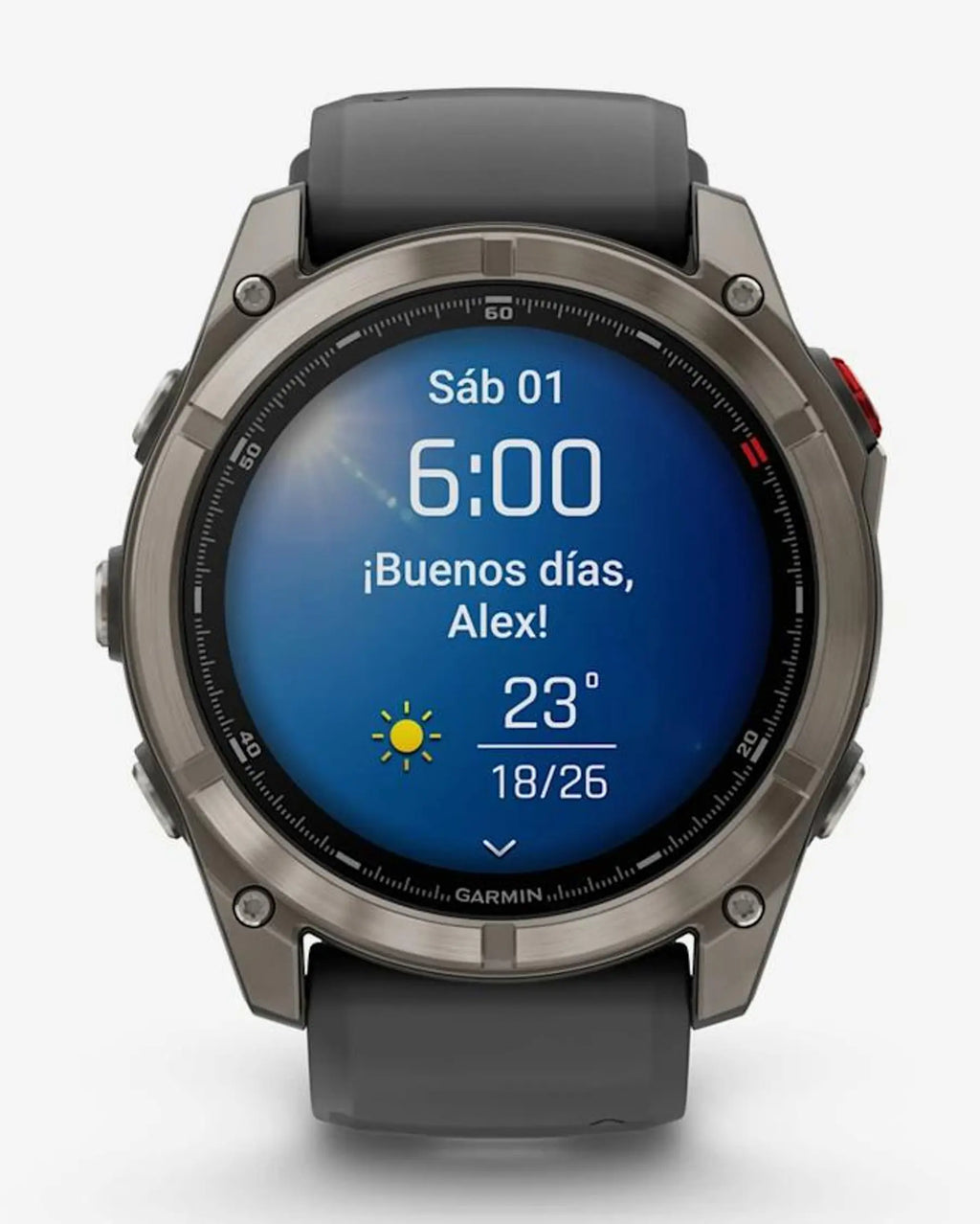 Garmin Fenix 8 Pro AMOLED Saphir 51 mm in Titangrau-Silber mit schwarz-grauem Armband