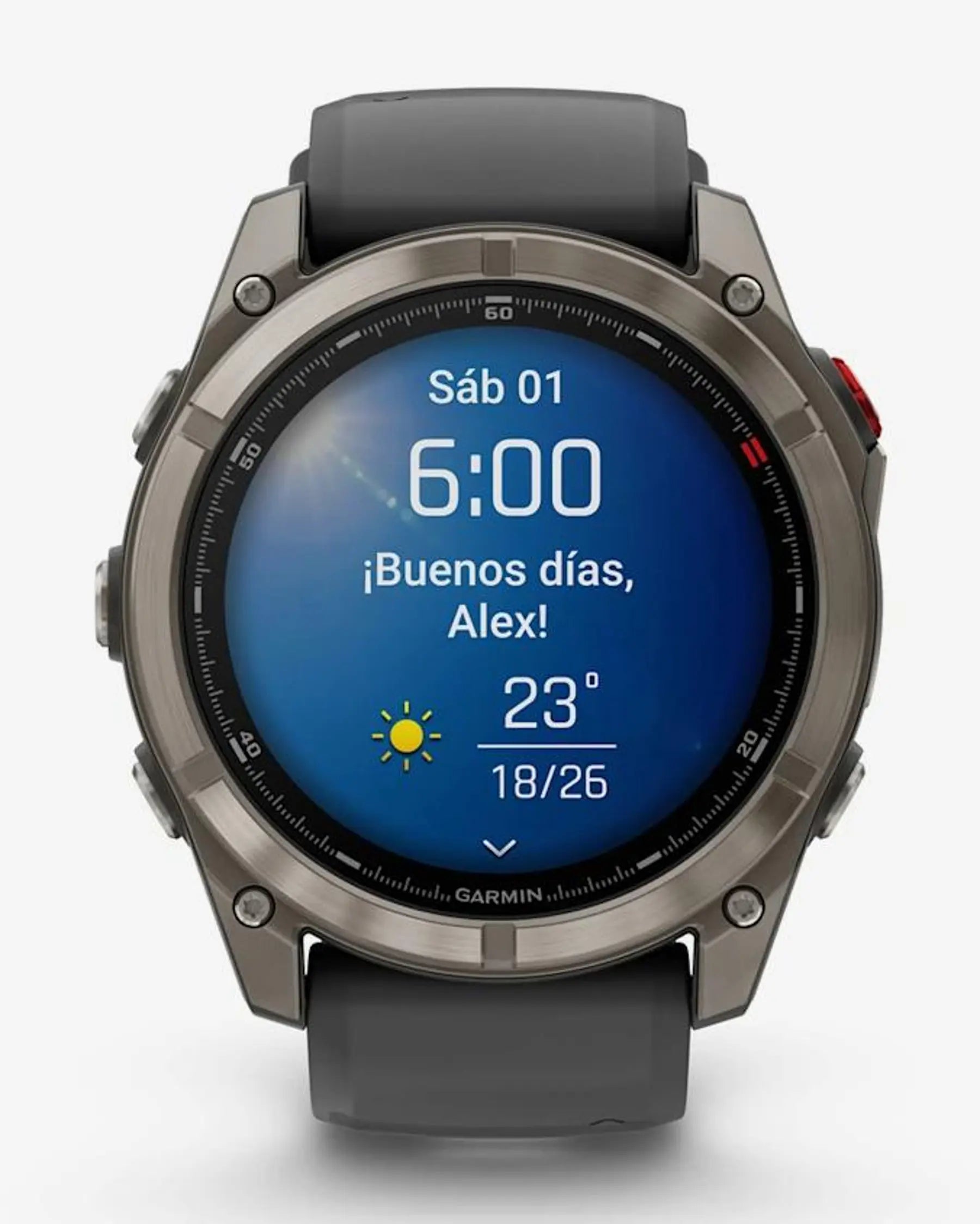 Garmin Fenix 8 Pro AMOLED Saphir 51 mm in Titangrau-Silber mit schwarz-grauem Armband