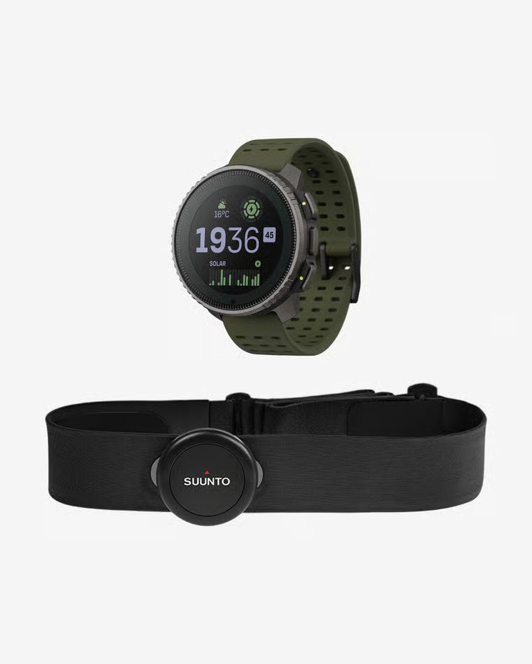 Suunto Vertical Titanium Solar GPS-Smartwatch 49 mm grün aus Titan mit Saphirglas und Suunto Smart Heart Rate Belt