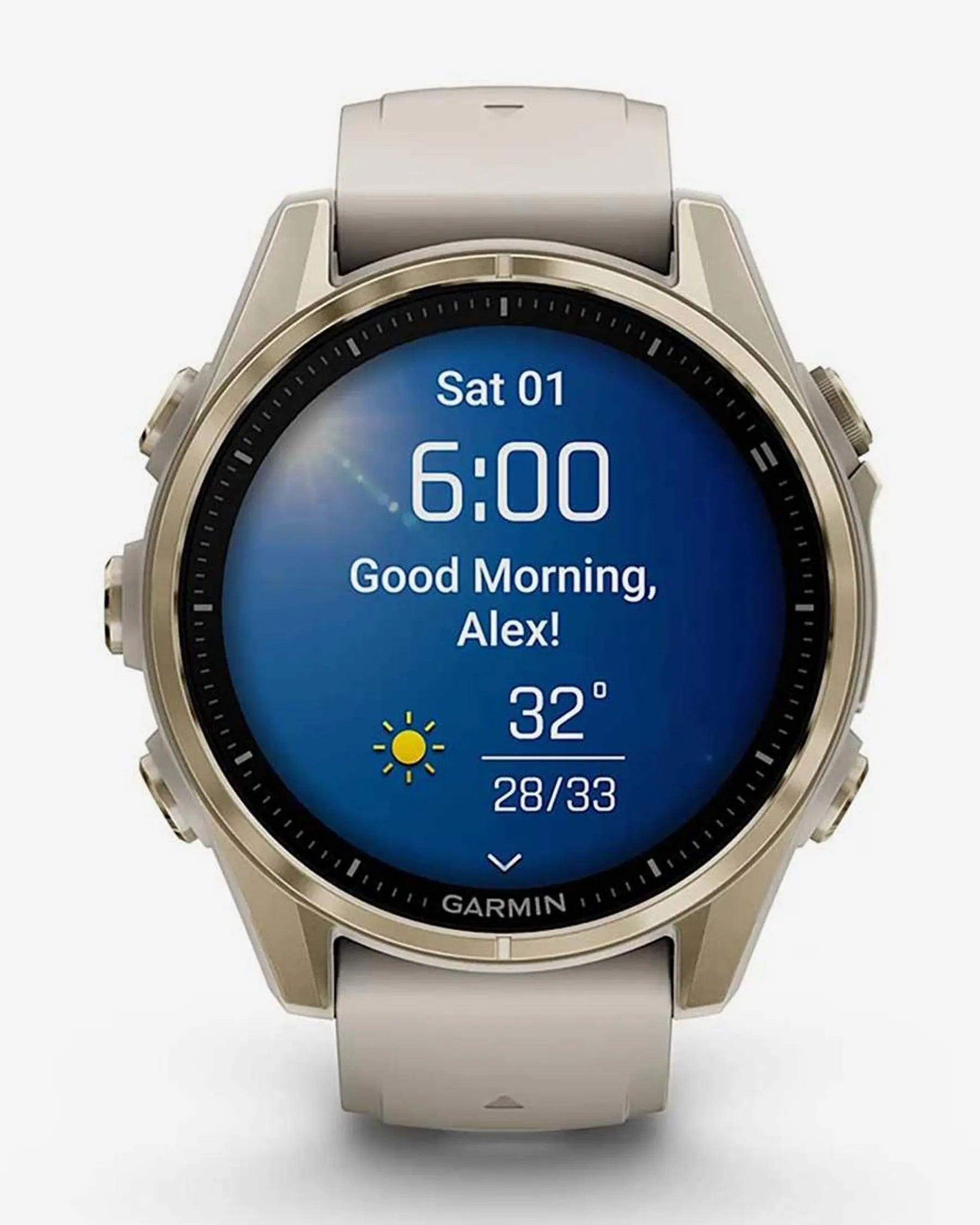 Garmin Fenix 8 AMOLED Saphirglas 43 mm Gold mit beigem Armband