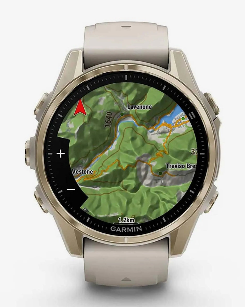 Garmin Fenix 8 AMOLED Saphirglas 43 mm Gold mit beigem Armband
