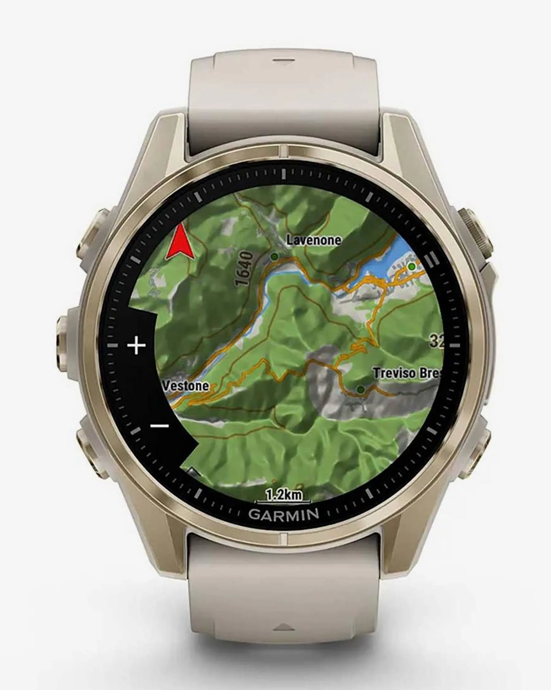 Garmin Fenix 8 AMOLED Saphirglas 43 mm Gold mit beigem Armband