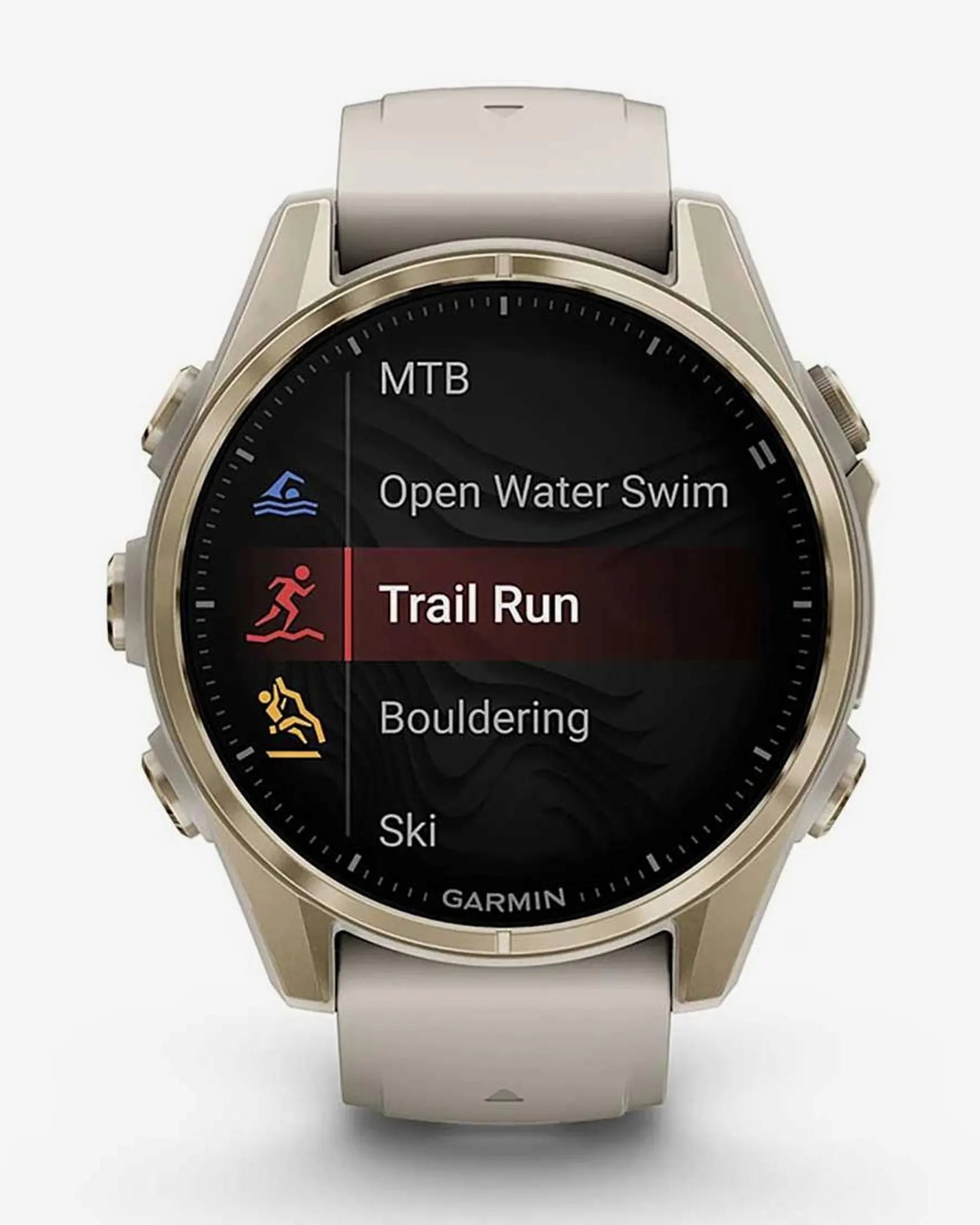 Garmin Fenix 8 AMOLED Saphirglas 43 mm Gold mit beigem Armband