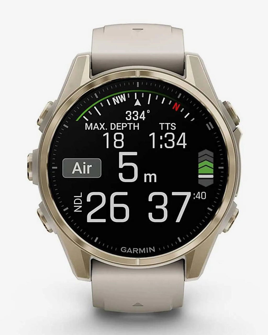 Garmin Fenix 8 AMOLED Saphirglas 43 mm Gold mit beigem Armband