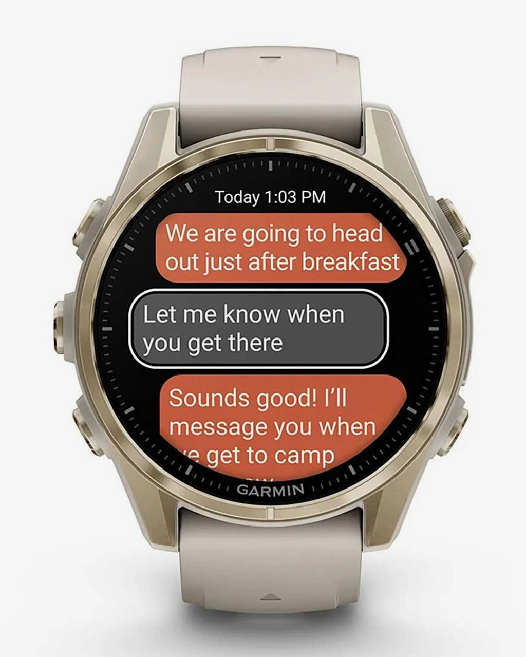 Garmin Fenix 8 AMOLED Saphirglas 43 mm Gold mit beigem Armband