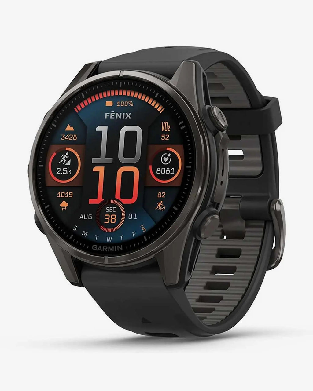 Garmin Fenix 8 AMOLED Saphirglas 43 mm Titan Carbon Grau Schwarzes Armband