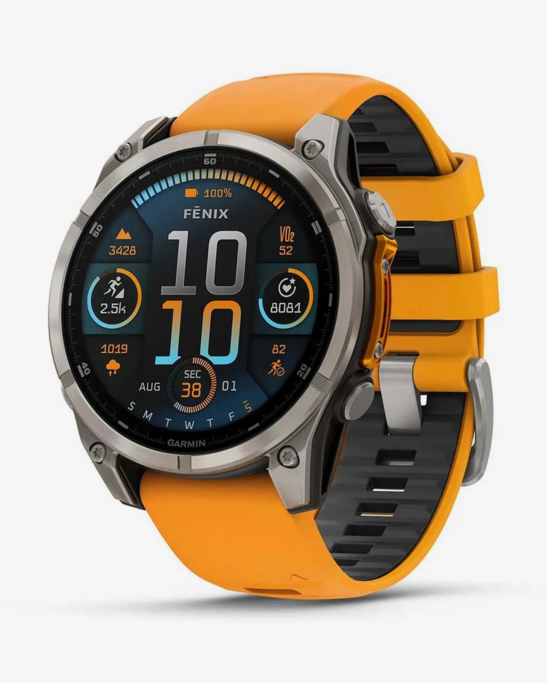 Garmin Fenix 8 AMOLED Saphir 47 mm Titan Silber Orange Armband