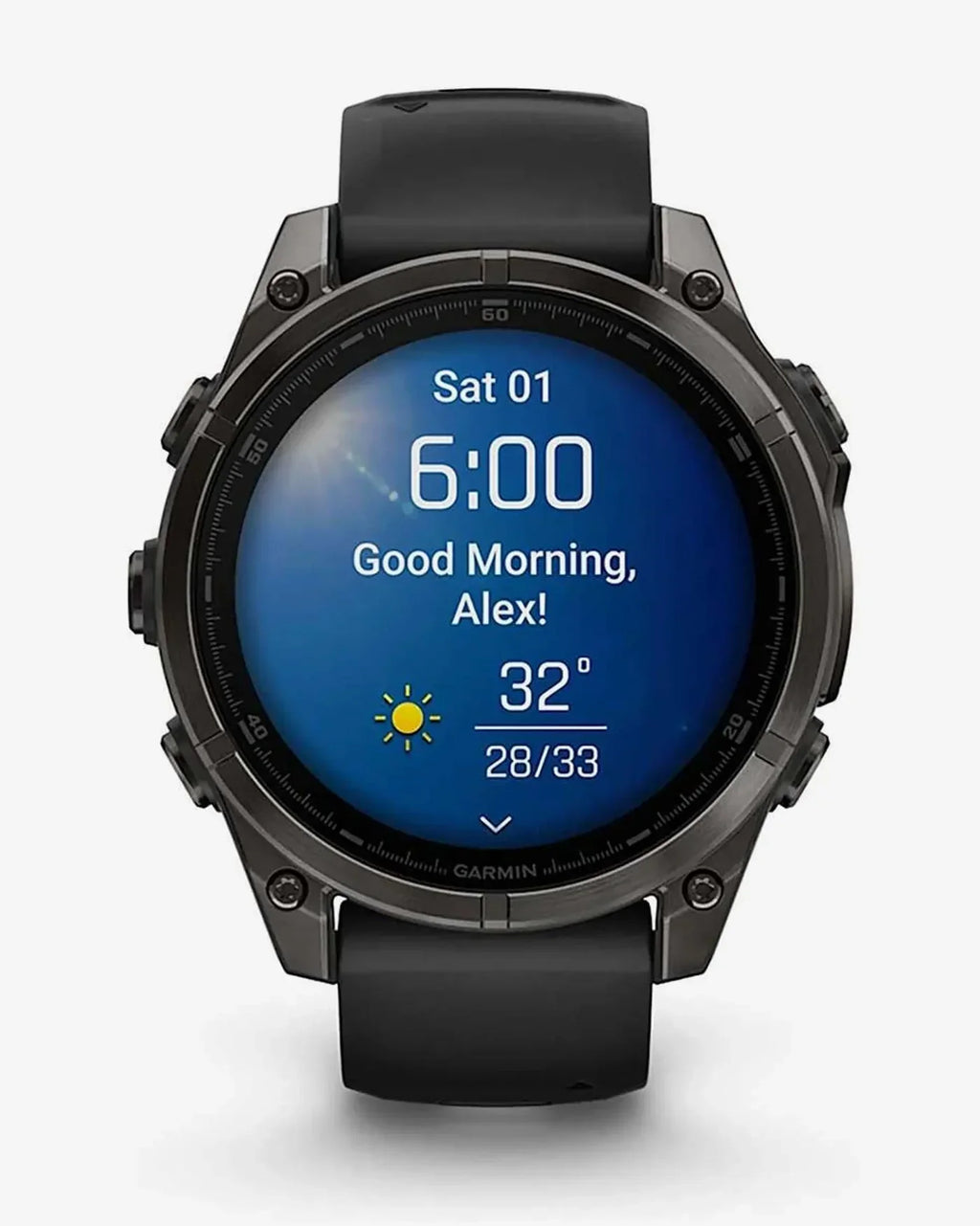 Garmin Fenix 8 AMOLED Saphir 47 mm Titanium Carbon Grau Schwarzes Armband