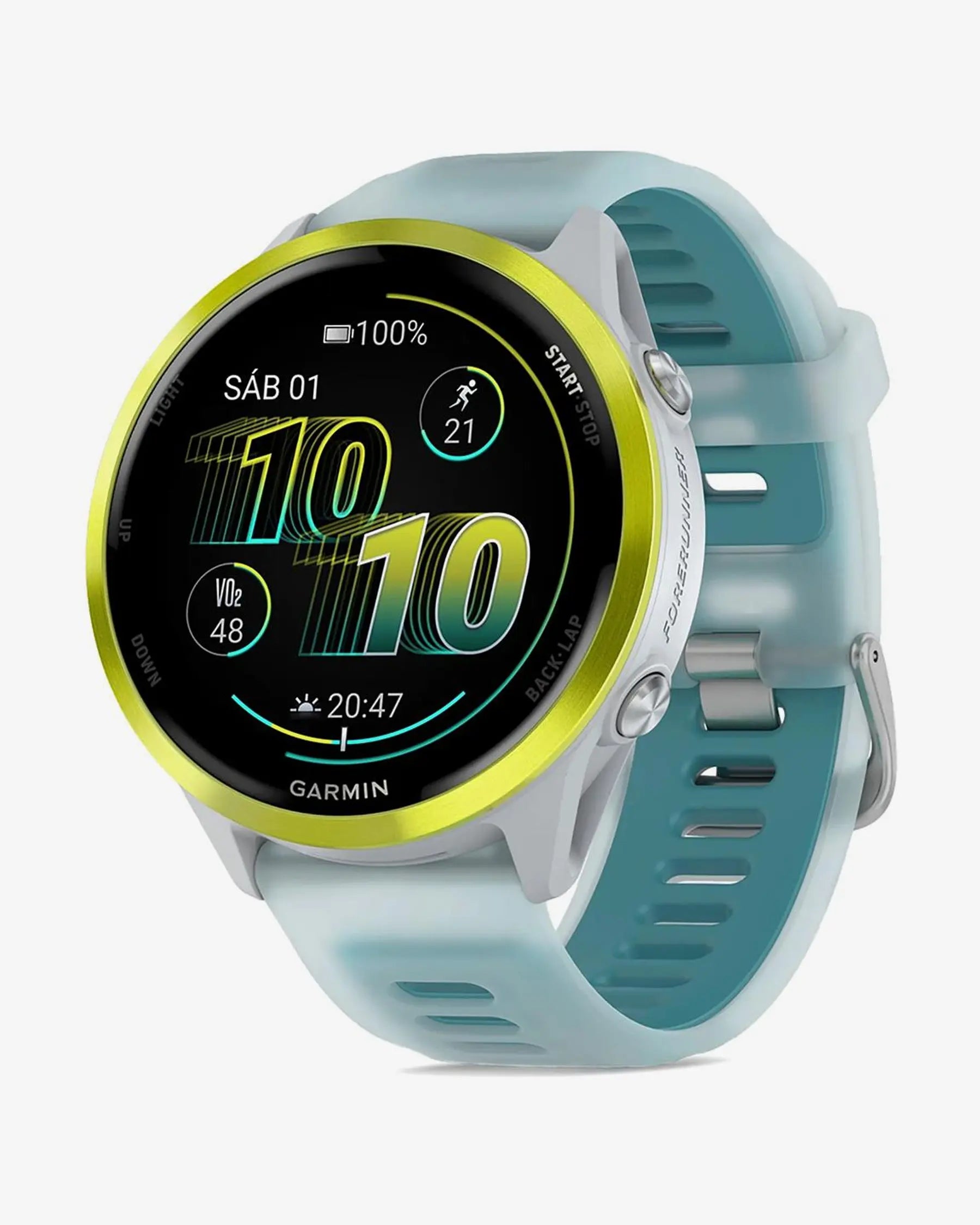 Garmin Forerunner 570 – 47 mm Gelb mit blau-weißem Armband