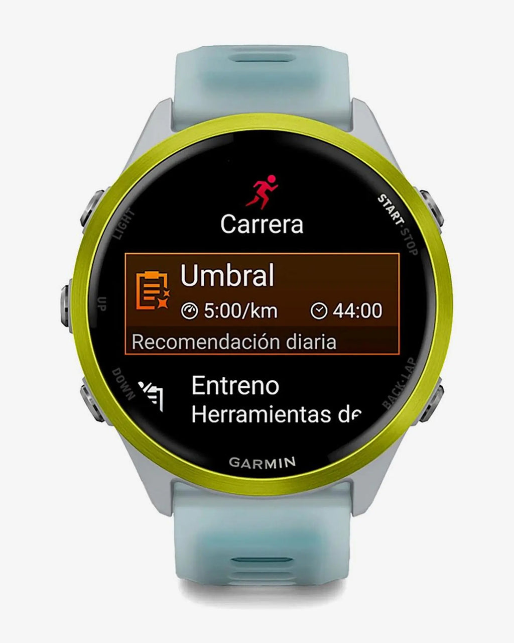 Garmin Forerunner 570 – 47 mm Gelb mit blau-weißem Armband